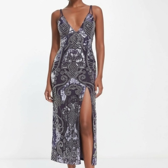 ASOS Design. Strappy Midi Dress With Sequin Embellished Artwork.